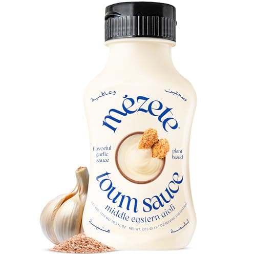 Mezete Preservative-Free Garlic Sauce | TOUM | No Preservatives | Easy Squeeze Bottle | Plant Based Garlic Dip | Spread & Marinade | Gluten-Free | Non-GMO | 315g.