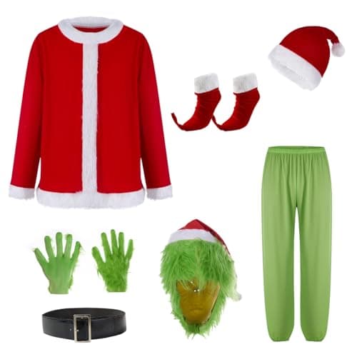 Adrinfly Christmas Big Monster Santa Suit - Adult Green Deluxe Santa Costume With Mask XXL