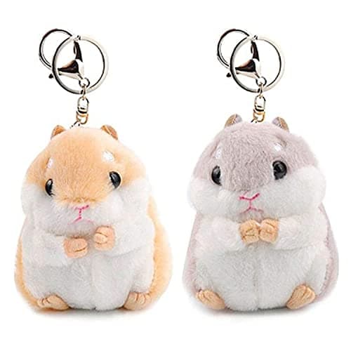 RAYNAG Set of 2 Cute Hamster Plush Keychains Stuffed Animals Keyring Charm Handbag Pendant, A