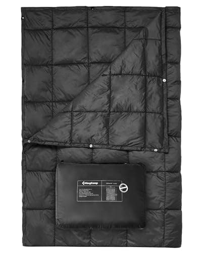 KingCamp Ultralight Camping Blanket, Packable Down Alternative Puffy Wearable Blankets Weatherproof Warm Package Quilt with Snap Buttons for Outdoor Hiking Travel Picnic Stadium (78.7" x 56.7", BLACK)