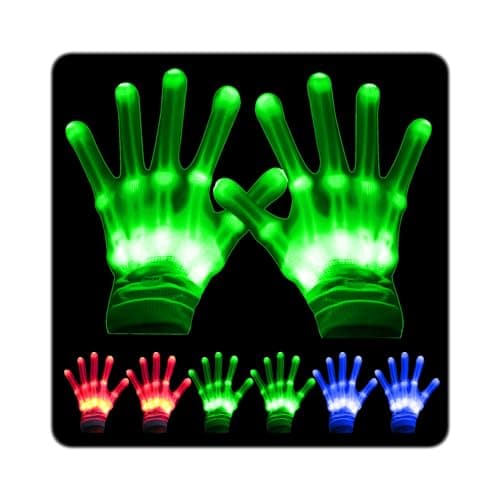 UWEIDOIT LED Gloves, Flash Finger Lights - 3 Color, 10 Mode Glowing Christmas Costume Clubbing Party Favors for Boys & Girls