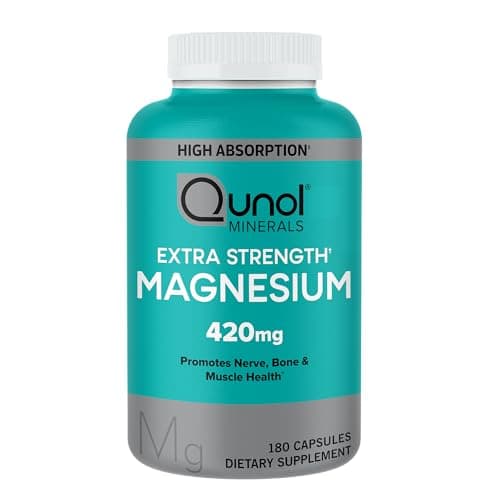 Qunol Magnesium Capsules 420mg, 100% DV, High Absorption Magnesium Supplement, Extra Strength, Bone and Muscle Health Supplement, 180 Count