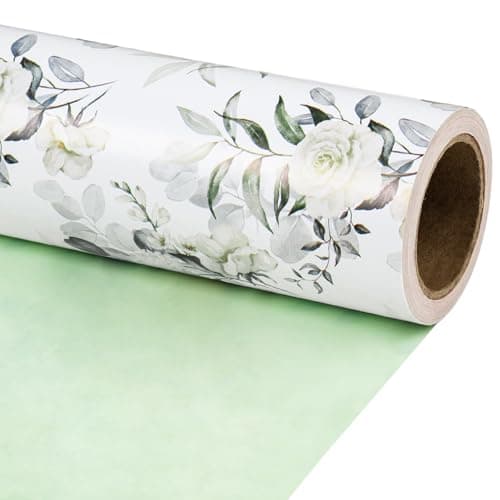 RUSPEPA Reversible Floral Wrapping Paper for Women Girls, Mini Roll, Elegant Flower Greenery and Sage Green Gift Wrap Paper for Wedding, Birthday, Bridal Shower, Mother's Day, 17 Inches x 16.4 Feet