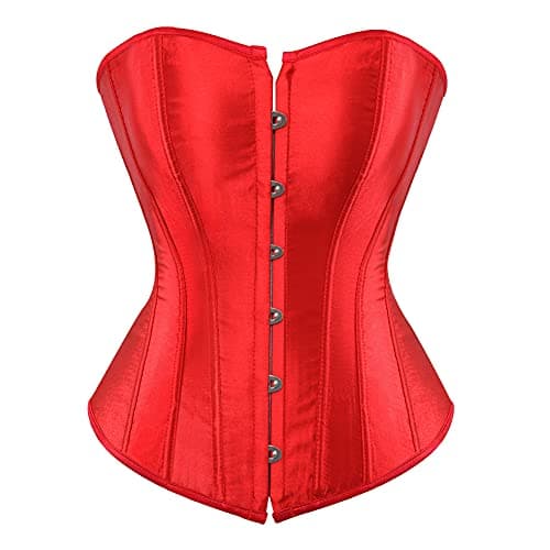 Zhitunemi Women's Bustier Corset Top Sexy Lingerie Sets Red Satin Waist Cincher