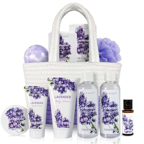 Spa Gift Baskets for Women - Body & Earth 11pcs Lavender Gift Sets with Bubble Bath, Shower Gel, Body Lotion, Birthday Gifts for Women, Spa Kit for Mom Gifts, Purple Gift