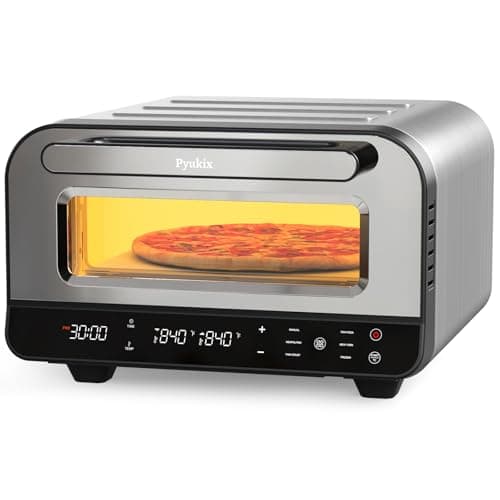 Pyukix Pizza Oven Indoor, Heats up to 840℉,12” Pizzas in 2 Minutes, Countertop Electric Pizza Maker with 6 Touchscreen Presets, Pizza Cooker with Stone&Peel&Cutter Included