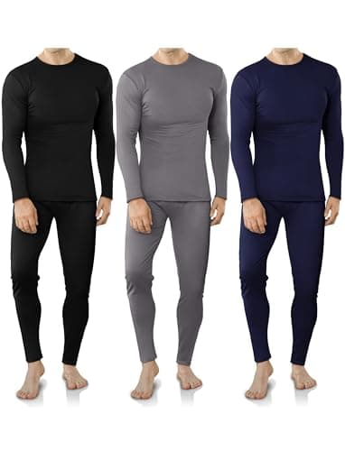 VZV 3 Sets Thermal Underwear for Men Fleece Lined Long Johns Mens Thermals Top and Bottom Set Base Layer Men for Cold Weather