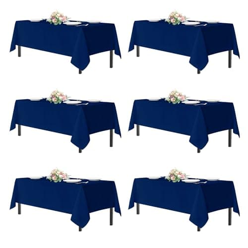 Best Blue Tableclothes #10 from sancua sancua Navy Blue Tablecloths for 6 Foot Rectangle Tables, 6 Pack - 60x102 Inch - Washable Fabric Cloth Table Cloth, Reusable Polyester Table Covers for Wedding Party, Banquet, Independence Day