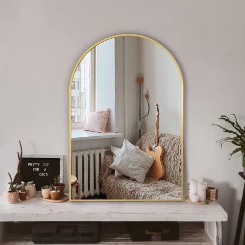 Arched Wall Mirror for Bathroom,Mirrors for Wall,24''x36'',Vanity Mirror for Bedroom Dresser, Entryway, Living Room, Metal Frame (36''x24'',Gold)