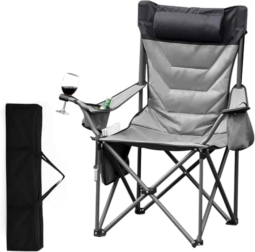 Oversized Padded Camping Chairs, Hevy Duty Folding Camp Chair - 500 LBS Support for Adults - Comfortable Camping Chair with High Back & Pillow, 1 Pack