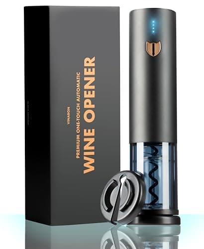 VINABON Electric Wine Opener - Premium 2025 Rechargeable Wine Bottle Opener Corkscrew with Foil Cutter, One-Touch Automatic Operation & LED Lights. Includes Wine Guide eBook