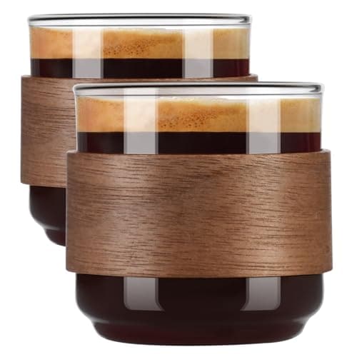 PARACITY Espresso Cups Set of 2 with Wooden Ring, 5 OZ High Borosilicate Espresso Shot Glass, Clear Small Expresso Shots Cup, Espresso Accessories