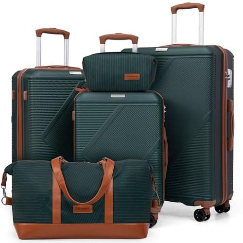 CONCEPTEN Luggage Sets 5 Piece, Suitcases With Wheels, Lightweight Travel Luggage Set With TSA Lock, ABS Hardshell Carry On Suitcase Set, DarkGreen