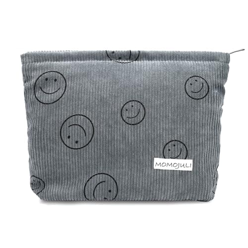MOMOJULI Corduroy Makeup Bag Cosmestic Bag Large Capacity Ladies Women Aesthetic Make Up Organizer Accessories Zipper Pouch Purse Grey