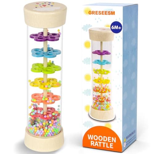 Rain Stick, Montessori Baby Toys for 6-12 Months 1 Year Old, Baby Rattle Wooden Sensory Toys, 7.7” Rainmaker Infant Musical Toy - Gifts for 6 7 8 9 12 Month Old Newborn Boys Girls Toddlers