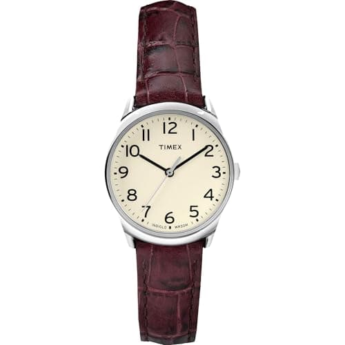Timex Women's Easy Reader 30mm Watch – Silver-Tone Case Cream Dial with Brown Croco Leather Strap