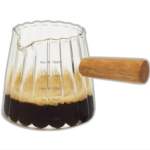 TIWPAJS Espresso Cups 6OZ, Espresso Accessories, Expresso Shots Cup, Espresso Shot Glass with V-Shaped Mouth, Ribbed Milk Frothing Pitcher, Glass Measuring Cup