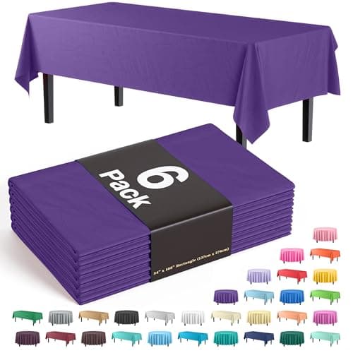 Exquisite 6-Pack Premium Plastic Tablecloth 54in. x 108in. Rectangle Plastic Table Cover - Purple