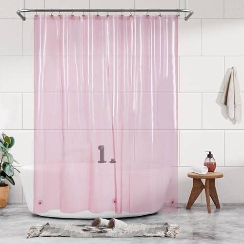 Shower Curtain Liner - Premium Clear Pink PEVA Shower Liner with 3 Magnets and Metal Grommets, Waterproof Lightweight Plastic Standard Size Bathroom Curtains - Translucent Pink