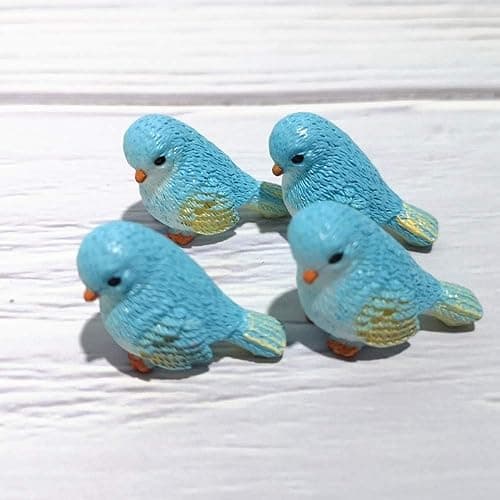 JJLFresheners 4Pcs Blue Miniature Bird Figurines, Mini Resin Birds, Fairy Garden Accessories and Supplies, Micro Landscape, Bonsai Craft Decor Outdoor Statues Outdoor Décor