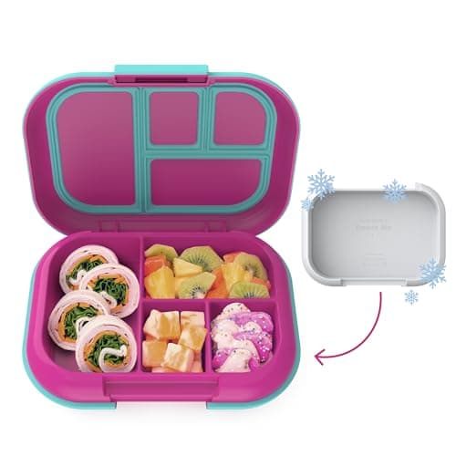 Bentgo Kids Chill Leak-Proof Lunch Box - Included Reusable Ice Pack Keeps Food Cold; 4-Compartment Bento Lunch Container; Microwave/Dishwasher Safe; 2 Year Manufacturer's Warranty (Fuchsia/Teal)