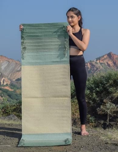 Export Profile 100% Organic Anti Skid Cotton Yoga Mat - Eco-Friendly Hand-Woven Rug - Non-Slip & Thick for Everyday Fitness at Home - Comfortable Extra-Long - 24 x 72 Inches