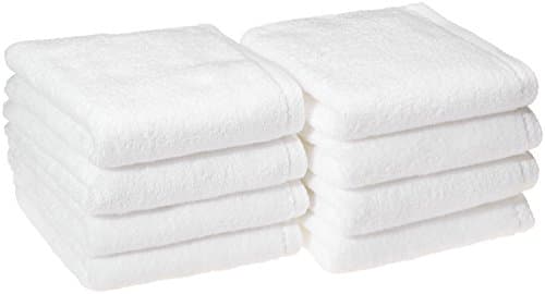 Amazon Basics 100% Cotton Soft, Quick-Dry Absorbent Hand Towels, 8-Pack, White, 28" x 16"