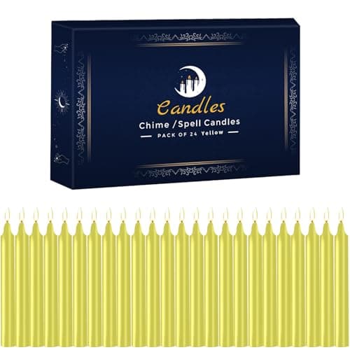 24 Pack Yellow Spell Chime Candles – Premium Mini Unscented Taper Candles for Rituals, Prayer, Birthdays, Meditation, Altar, Spells, Chime Candles - 4 Inch Tall - Ideal for Witches