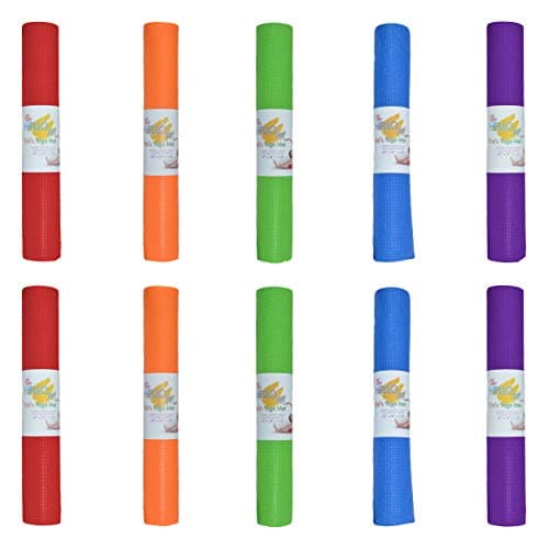 Hello Fit Kids Yoga Mats, 60" x 24" Exercise Mats, 4mm Non Slip Yoga Mat for Boys and Girls, Easy to Clean Kid's Workout Mat for Schools and Classrooms, 10 Pack, Assorted