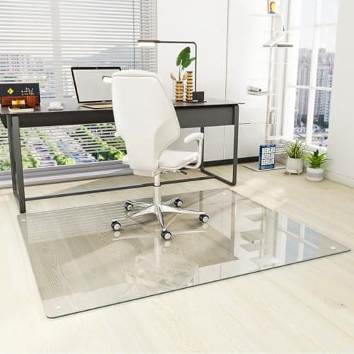 [Tempered Glass] 46" x 55" Glass Chair Mat, Heavy Duty Hard Floor Mat with Round Corner and Polished Edge, Office Chair Mat for Carpet Office Home Hardwood Floor Desk