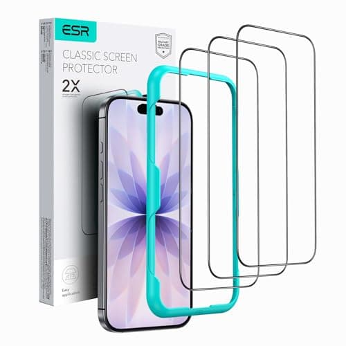 ESR 3 Pack for iPhone 17/iPhone 16 Pro Screen Protector, [9H Hardness] [Military Grade Shatterproof] Full Coverage Tempered Glass Film with Easy Installation Tool, HD Clear, Scratch Resistant