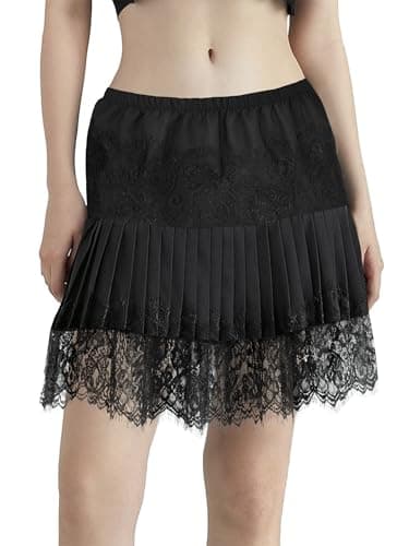 tagunop Women's Mini Lace Slip Skirt Removable Layering Shirt Extender Half Length Undershirt Skirt Black L New