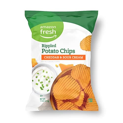 Amazon Fresh, Cheddar & Sour Cream Rippled Potato Chips, 11 Oz