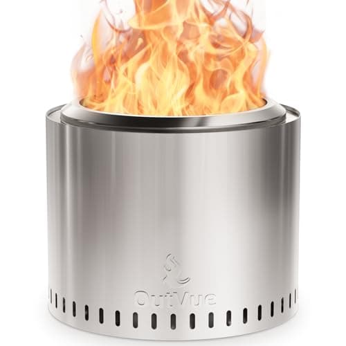 OutVue 19.5 inch Stainless Steel Smokeless Fire Pit, Outdoor Smokeless Firepit, Wood Burning Fire Pits for Camping, Bonfire, Low Smoke Firepit for Outside (Vertical Hole)