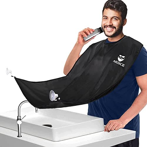 Aksice Beard Bib Apron, Beard Hair Catcher for Men Shaving, Non-Stick Beard Cape Grooming Cloth, Waterproof, with 4 Suction Cups - Black