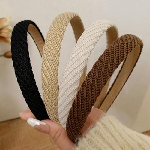 AIBFRID Headbands for Women Thin Knitted Hairbands Fashion Non Slip Headband for Women's Hair Cute Solid Colors Hair Accessories 4 PCS