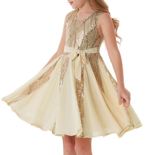 GRACE KARIN Gold Sequin Dress Girls Sparkly Fancy Party Formal Homecoming Birthday Sleeveless Size 12
