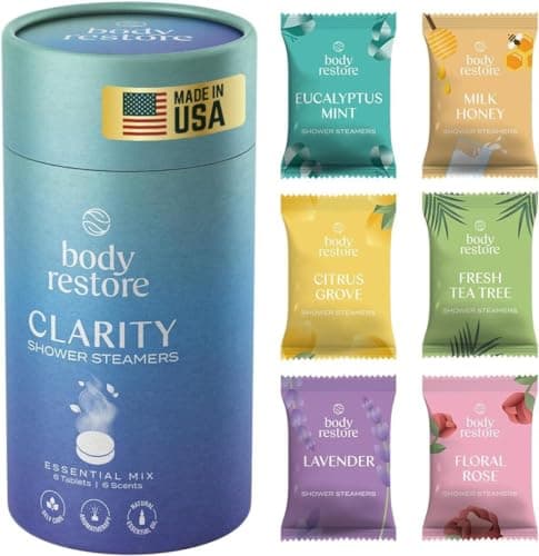 Body Restore Shower Steamers Aromatherapy 6 Pack - Easter Basket Stuffers, Relaxation Birthday Gifts for Mom, Dad, Best Friend, Travel Essentials, Stress Relief, Self Care - Variety