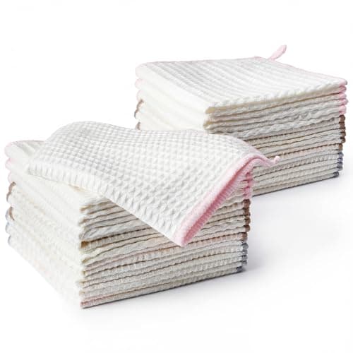 MAQUITA 30 Pack Kitchen Dish Cloth, 11" x 11" Quick Drying Strong Absorbent Dish Rags, Waffle Weave Kitchen Washcloths, Soft and Absorbent for Washing Dishes (3 Colors)