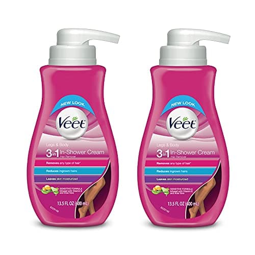 Hair Removal Cream - Veet Legs & Body In Shower Cream Hair Remover, Sensitive Formula with Aloe Vera and Vitamin E, 13.5 fl oz Pump Bottle (Pack of 2)