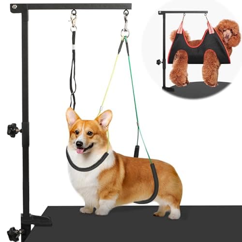 Dog Grooming Arm with Pet Grooming Hammock, getlstub 35" Pet Grooming Table Arm with Adjustable No Sit Haunch Holders, Dog Grooming Stand with Loop Noose for Small and Medium Pets