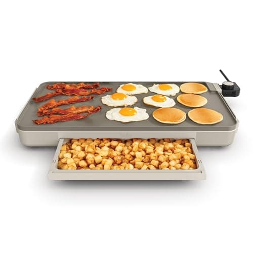 bella 12" x 22" Electric Griddle with Warming Tray, EverGood™ Ceramic Nonstick Coating & Removable Temperature Probe, Dishwasher-Safe Drip Tray & Cool Touch Handles, 1500 Watt, Oatmilk