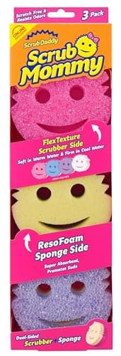 Scrub Daddy Scrub Mommy - Dish Scrubber + Non-Scratch Cleaning Sponges Kitchen, Bathroom + Multi-Surface Safe - Dual-Sided Dish Sponges for Scrubbing + Wiping Spills (3 Count) - Online Exclusive