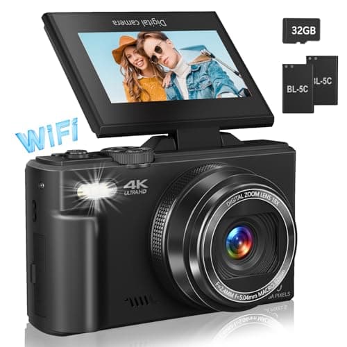 Gavonde Digital Camera for Photography, 4K Vlogging Camera for YouTube 3" 180° Flip Screen 18X Digital Zoom Compact Retro Camera with 32GB TF Card & 2 Batteries, Black