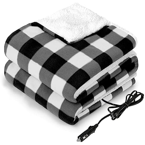 Sealy 12-Volt Heated Car Blanket, Portable Heated Blanket with 3 Heating Levels & 4 Hours Auto Off, Electric Blanket for Car, Truck, SUV, RV or Camping, Machine Washable, 59" X 43", Plaid