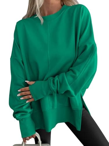 ANRABESS Women Oversized Sweatshirts Thumbhole Long Sleeve Hoodies Shirts 2025 Fall Side Slit Pullover Top Teen Y2k Outfits Green Medium