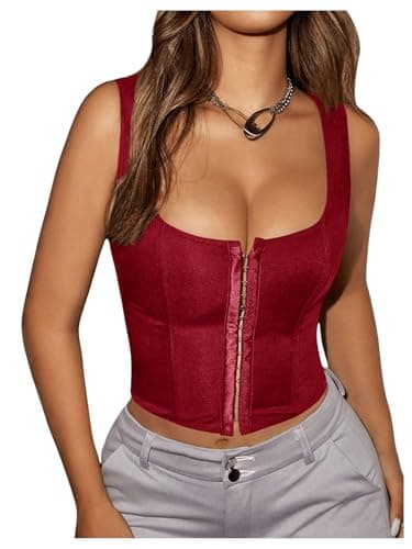 SOLY HUX Women's Sexy Corset Top Corset Tank Clubwear Sleeveless Scoop Neck Crop Tops Plain Red Large