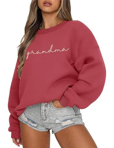 LOMON Womens Sweatshirt Crewneck Grandma Graphic Hoodies Long Sleeve Fleece Sweater Winter Fall Pullover Tops（B-Brick Red Grandma Letter,M