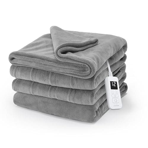 Sunbeam Electric Royal Luxe Microplush Heated Blanket, 12 Heat Settings, 12-Hour Auto Shut-Off, Fast Heating, Warm & Cozy, Machine Washable, Dove Gray Color, Full (84" x 72")