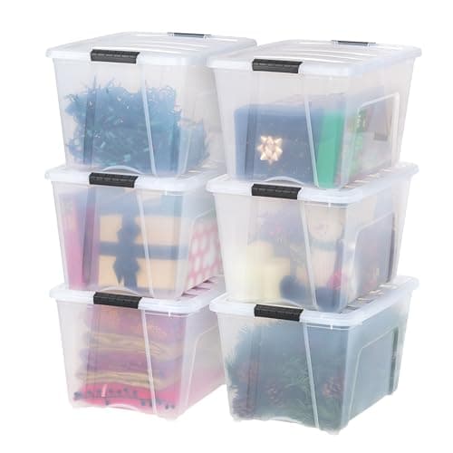 IRIS USA 54 Quart Stackable Plastic Storage Bins with Lids and Latching Buckles, 6 Pack - Clear, Containers with Lids and Latches, Durable Nestable Closet, Garage, Totes, Tubs Boxes Organizing